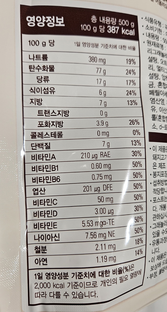 코스트코 통보리그래놀라 영양정보