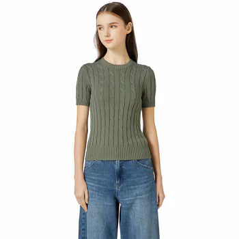 리디아 바인 여성 수피마코튼 케이블 반소매 니트